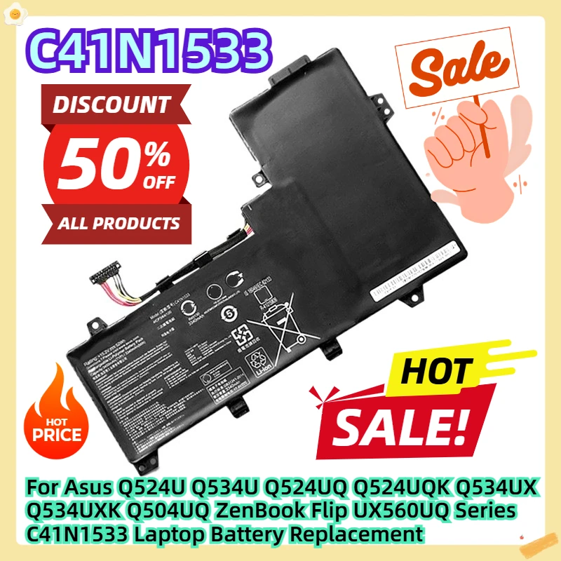 

For Asus Q524U Q534U Q524UQ Q524UQK Q534UX Q534UXK Q504UQ ZenBook Flip UX560UQ Series C41N1533 Laptop Battery Replacement