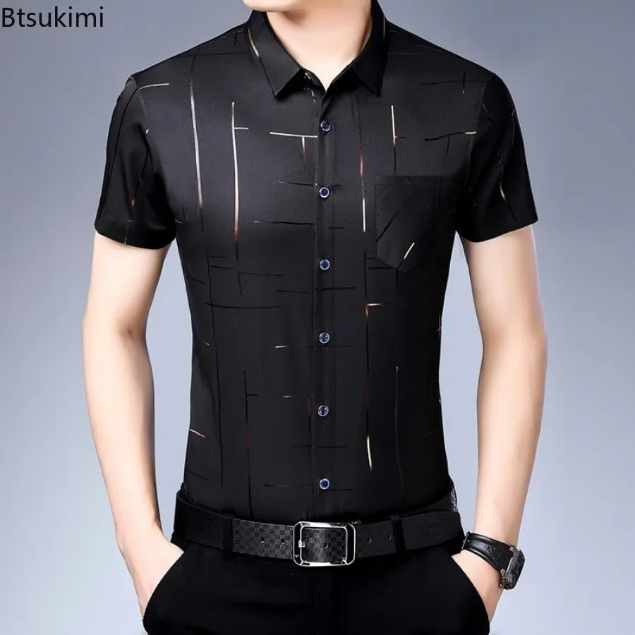 2025 New Men\'s Casual Printed Shirts Summer Fashion Short Sleeve Non-ironing and Wrinkle Resistant Business Social Shirt for Men