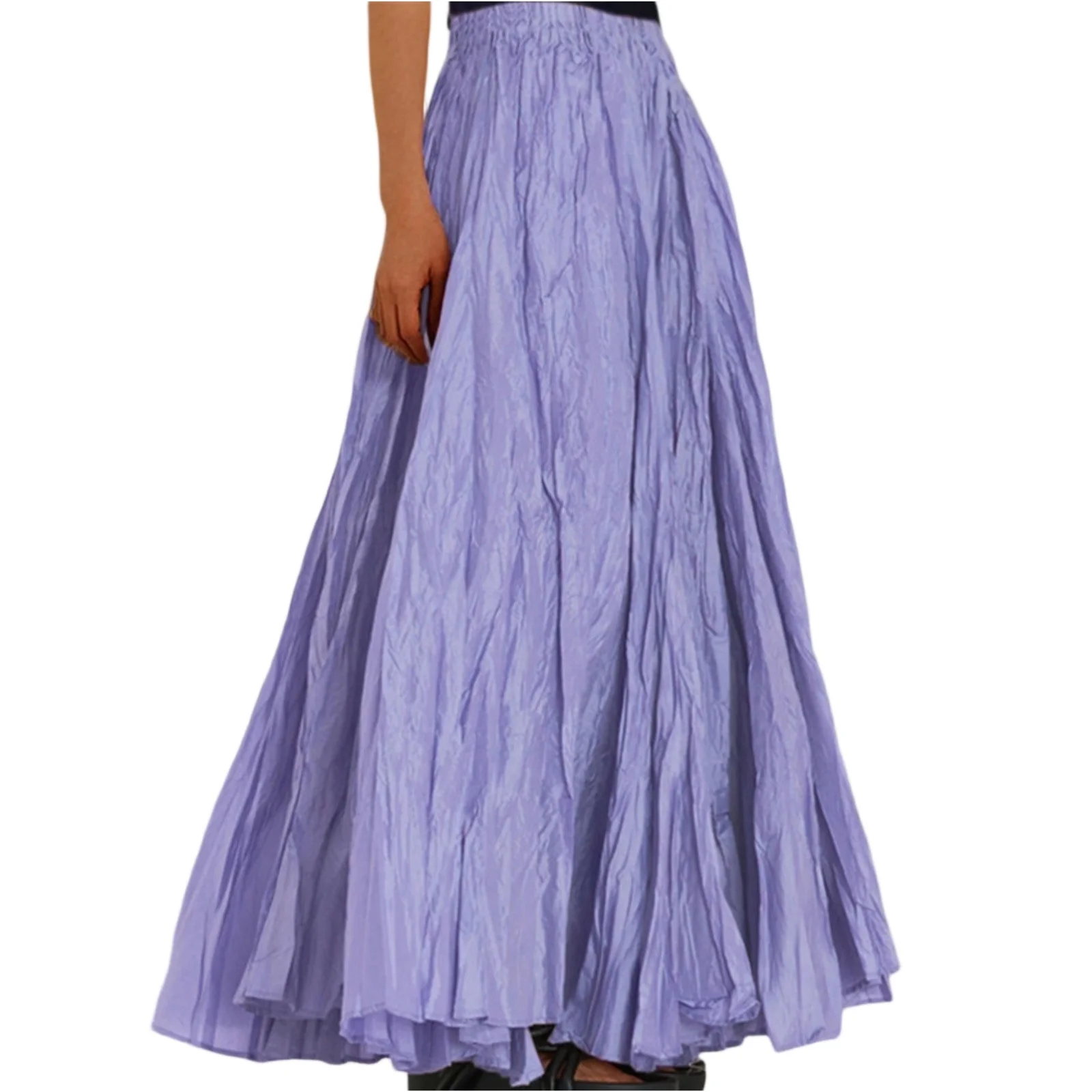 

New Trendy Korean Style High Waist Pleated Solid Color Half Skirt Daily Versatile Large Swing Floor-length A-line Skirt