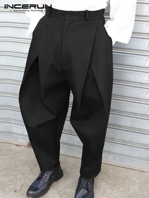 Pantalones plisados cruzados para hombre, moda informal, gran oferta, pantalones de cintura alta cómodos y sólidos para hombre, S-5XL INCERUN