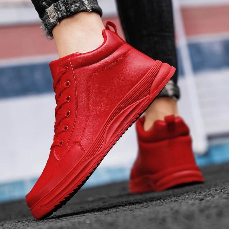 New high-top trend all-match student male shoes youth non-slip sports shoes 46 large size fashion red casual leather shoes