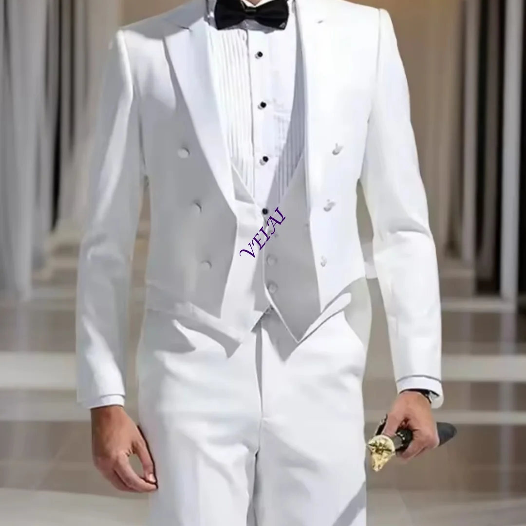 CustomizedDouble Breasted Men Suit Tailcoat for Wedding Party Slim Fit Wedding Tuxedo Groom Banquet Peak Lapel Jacket with Pants
