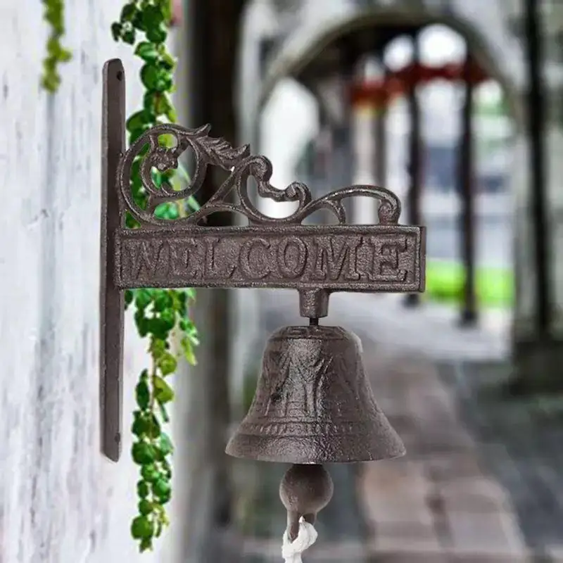 Retro Outdoor Rustic Bell Vintage Large Cast Iron Wall Mounted Metal Door Bell for Farm House Outside Decorative Accent Bells