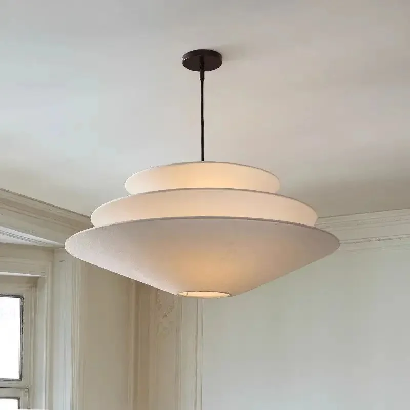 Modern Multi Layer Linen Fabric Pendant Light 3 Tier Hanging Suspension Lamp Dining Living Room Home Decor