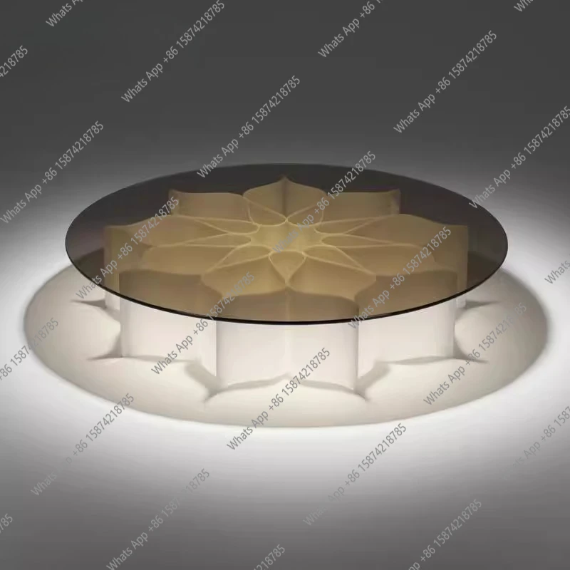 Designer glass modern simple hotel villa club small apartment clear bar hall lotus coffee table round