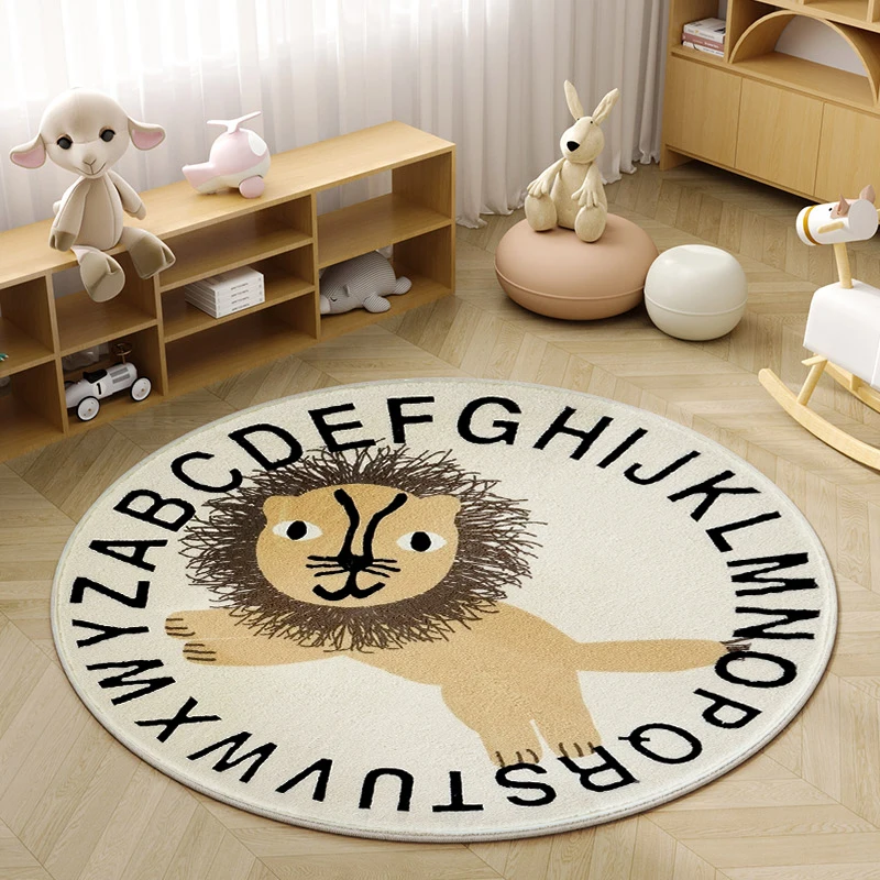 Cute Round Children Rugs for Bedroom Cartoon Style Carpets for Living Room Home Thick Plush Cloakroom Mat Fluffy Soft Lounge Rug