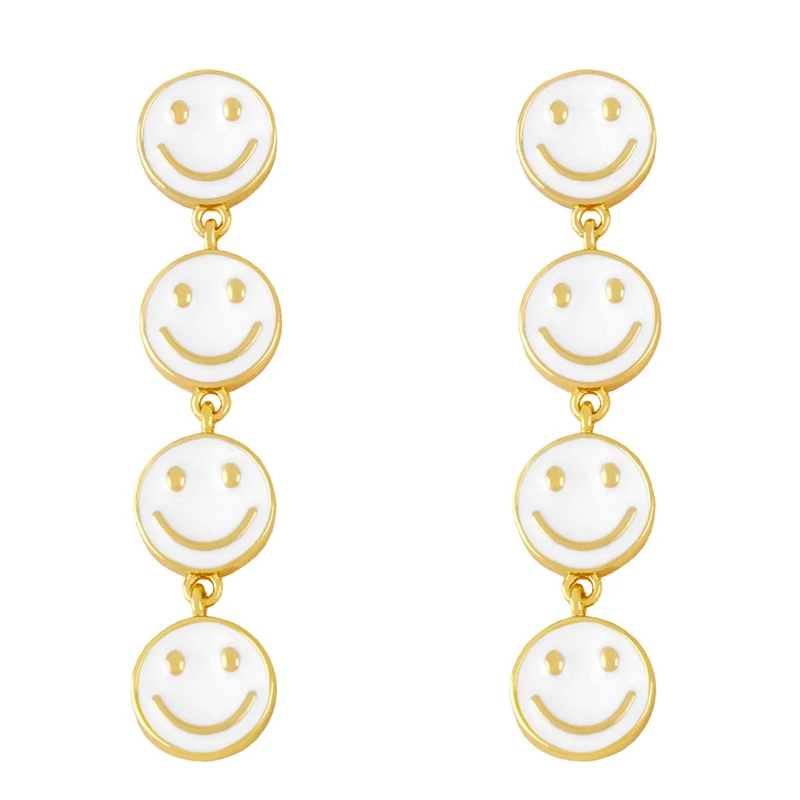 New Y2K Cute Colored Smile Face Long Drop Earrings Trendy Neon Enamel Copper Stud Ear For Women Best Chirstmas Jewelry Gift