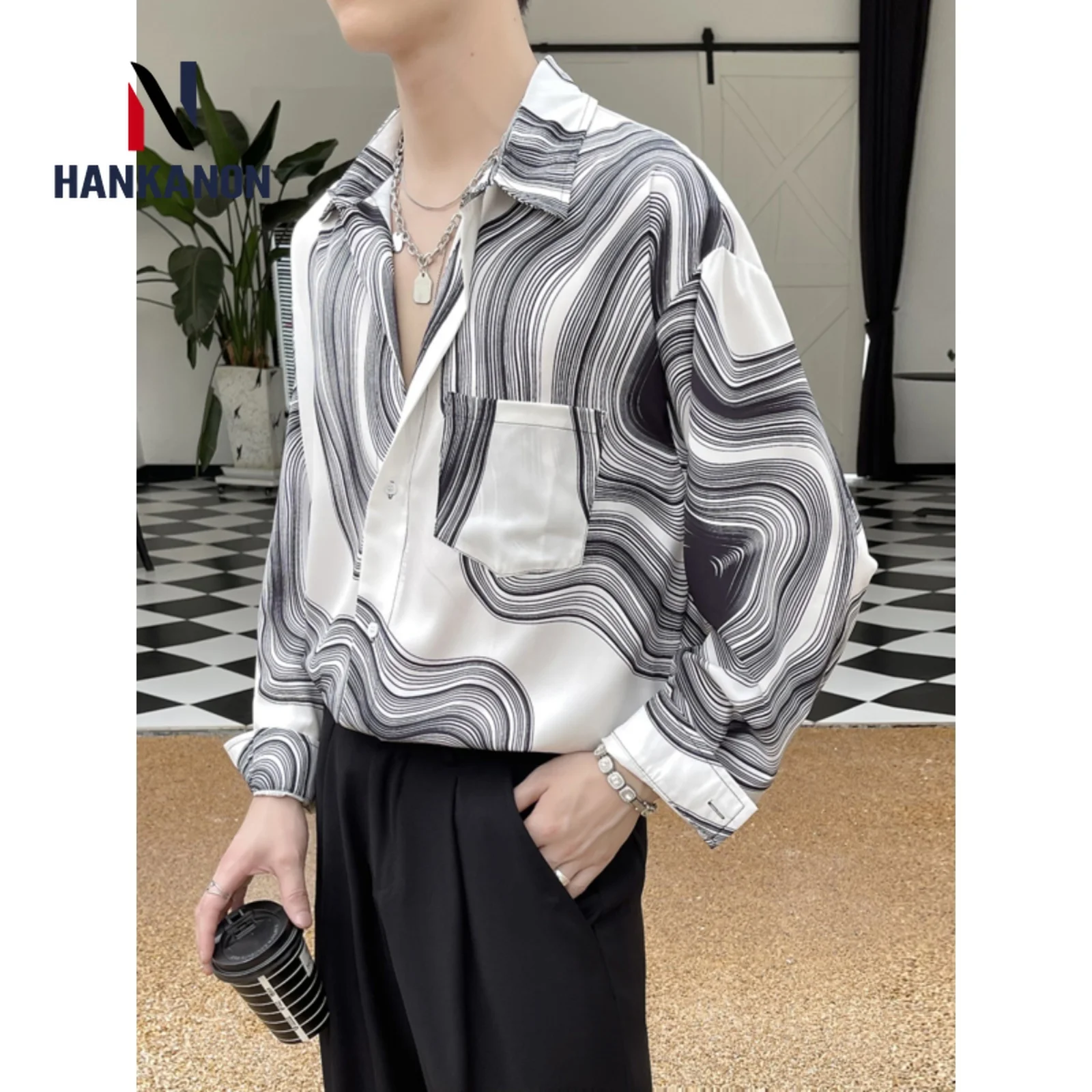 Tamaño grande Camisa de manga larga con estampado Floral para hombre, camisa informal de corte holgado para uso diario, novedad de otoño