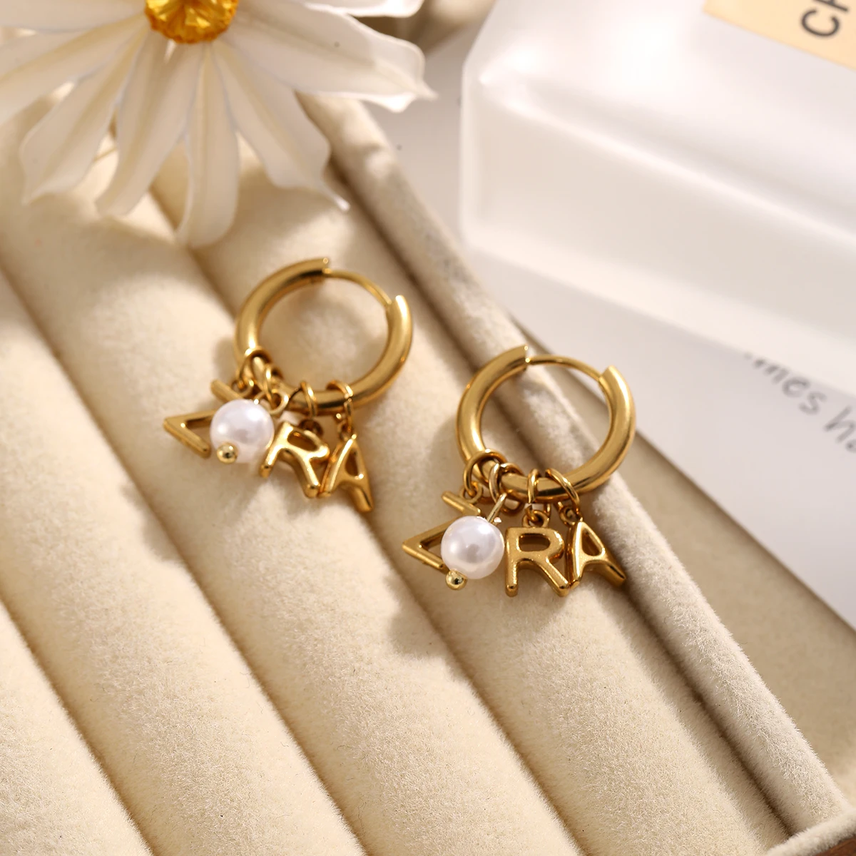 SOVOB العصرية الفولاذ المقاوم للصدأ الذهب إلكتروني اللؤلؤ اللؤلؤ هوب أقراط للنساء الفاخرة الأنيقة أقراط الموضة هدايا عيد الميلاد #5