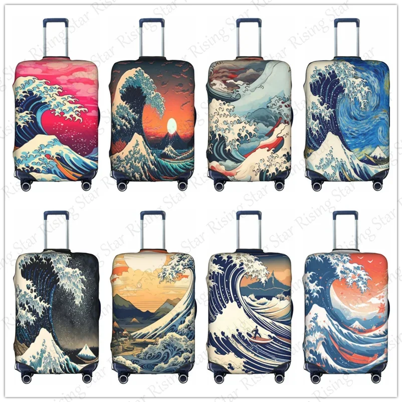 

Japanese wave art Thick Elastic Luggage Protective Cover Zipper For 18-32 inch Bag Suitcase Cover Travel Japanese wav