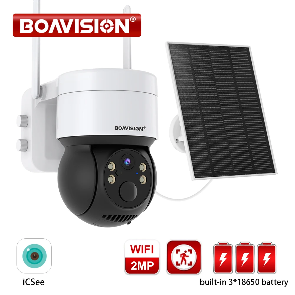 Solar Panel Wifi Camera HD 2MP Outdoor PTZ With Rechargeable Battery PIR Motion Detection Audio 100% Wireless Security IP Camera