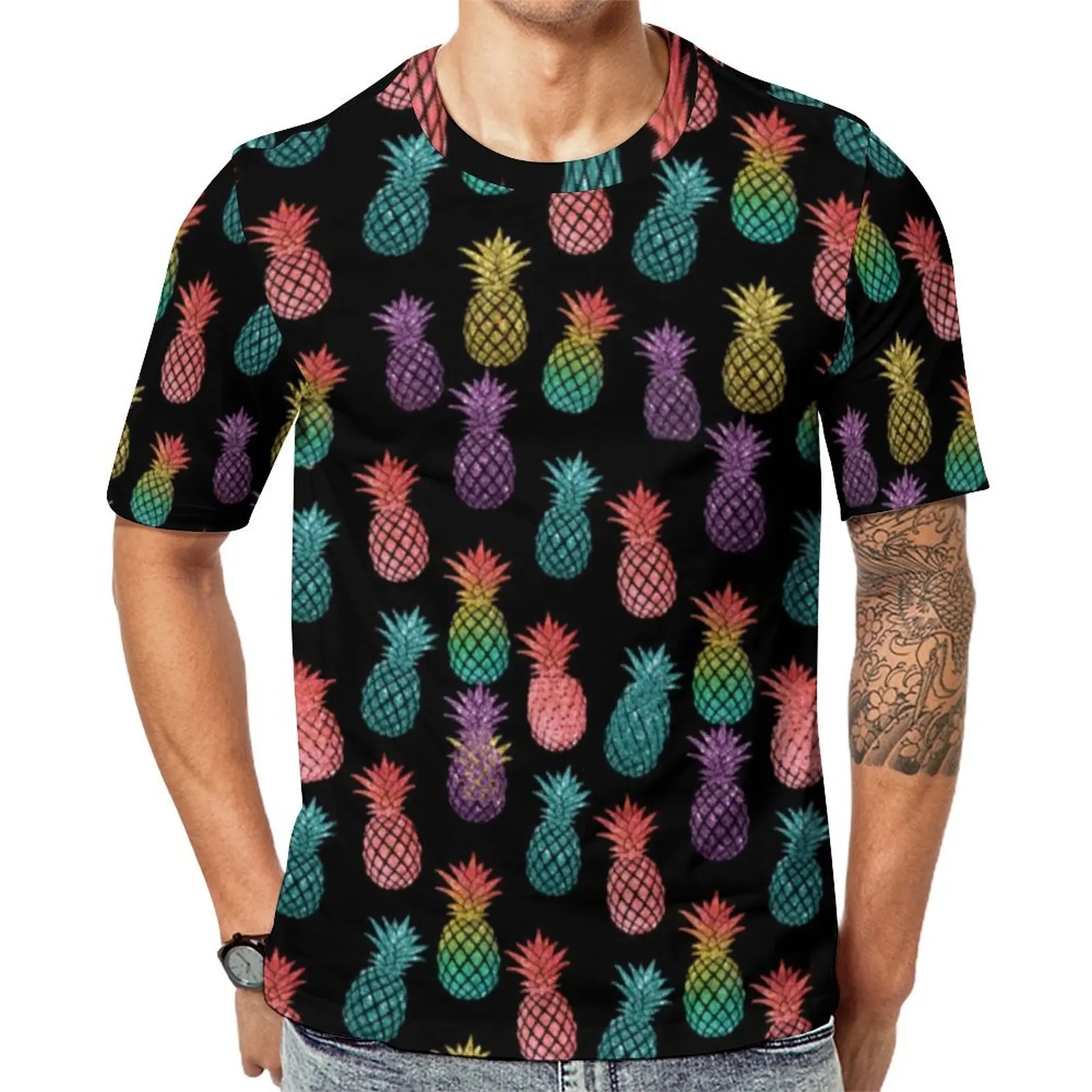 Man Colorful Pineapple T Shirt Cute Fruit Print Fashion T-Shirts Short Sleeves Printed Tshirt Summer Casual Plus Size Clothing