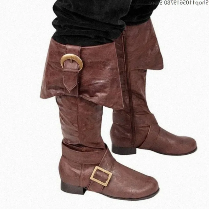 Autumn Winter Buckle Biker Boots Women Plus Size Low Heel Tall Footwear European Cross Border Suitable For Cosplay Theme Outfit