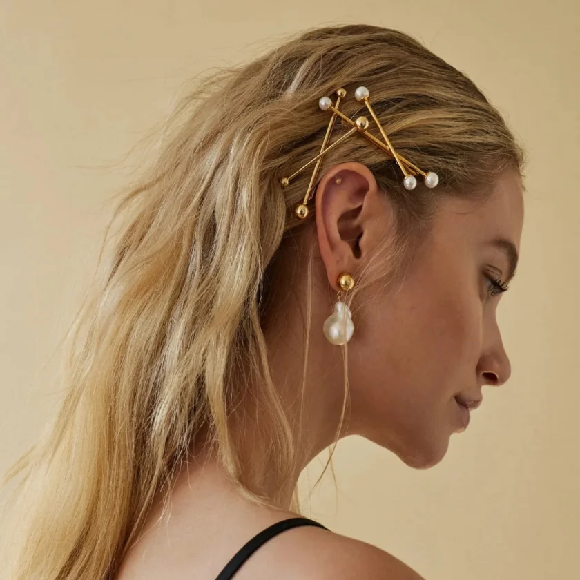 2 Stück Perlen-Kreuz Metall-Haarnadeln X Haarspangen Einfache Seitliche Haarklammern Braut-Haarspangen Brautjungfern-Haaraccessoires – Detail 2