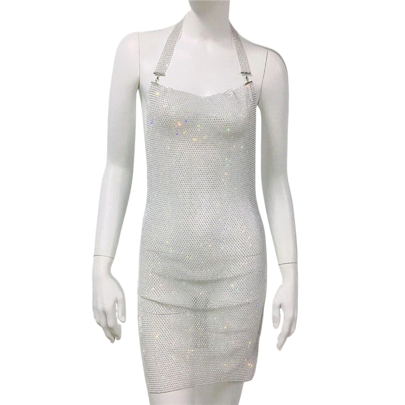 Damen Glänzendes Strass-Mesh-Neckholder-Minikleid Sexy Durchsichtiges Funkelndes Bodycon-Kleid Clubwear Strandparty-Überwurfkleid платье женское 2026 – Detail 8