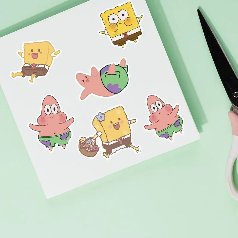 Bob Esponja Calça Quadrada e Patrick Star Adesivos, Cute Cartoon Adesivos, Caixa do telefone móvel, Notebook, Decoração Mala, Atacado, 50pcs