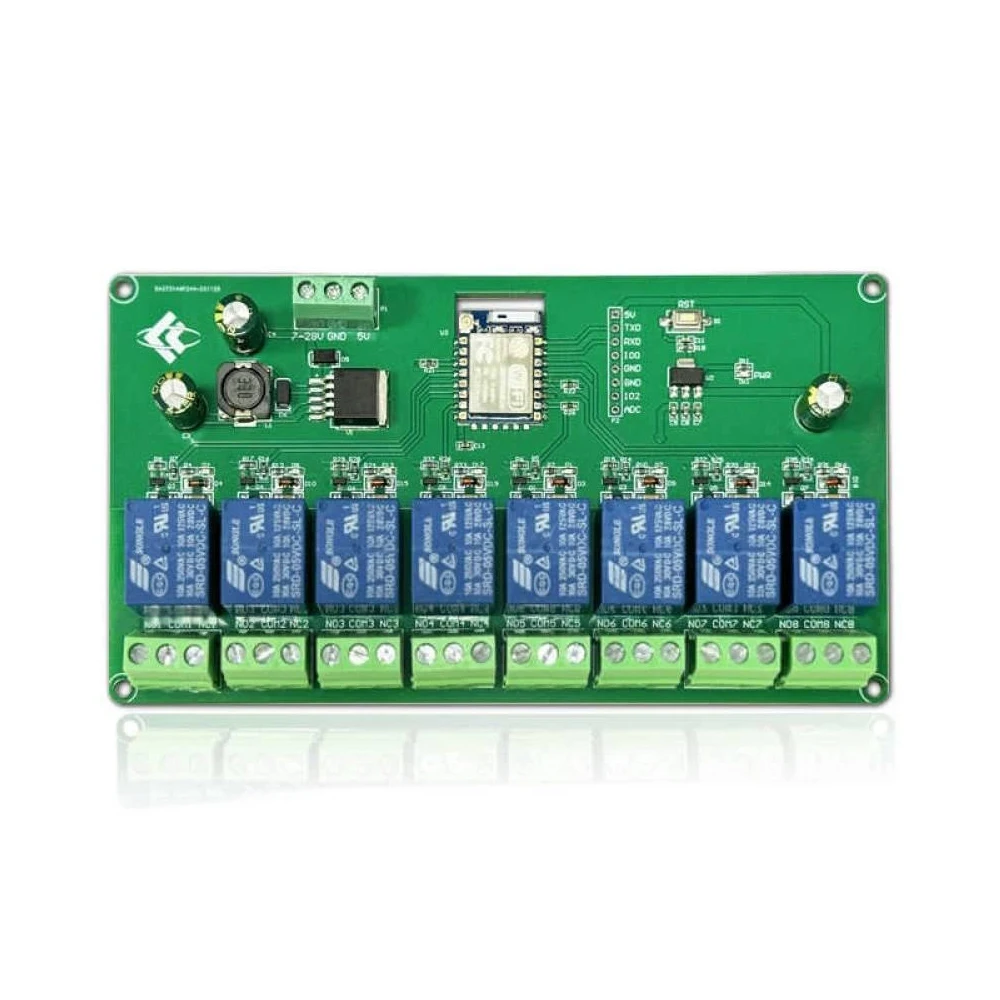 

ESP-07 8-канальный релейный модуль WIFI Источник питания переменного/постоянного тока ESP8266 Модуль вторичной разработки со световым индикатором питания/реле