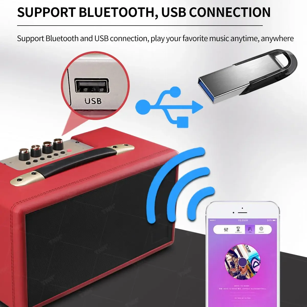 

PA818 Rechargeable Wireless USB Bluetooth Speaker Three Stops To Eliminate The Original Vocals Dual 5-inch Full-tone Channel