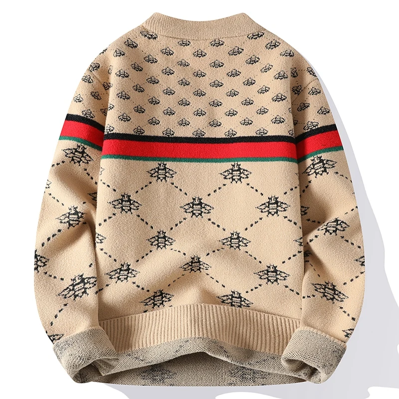 2024 novo outono inverno coreano fino abelha bordado pullovers high end luxo camisola de caxemira masculino macio quente jumper de natal