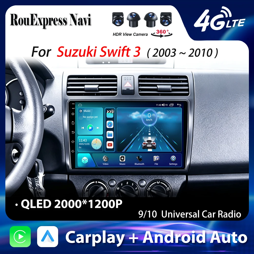 Android 16 For Suzuki Swift 3 2003 - 2010 Car Auto Radio Multimedia Player GPS Head Unit Navigation Stereo Dash Cam Screen DVD