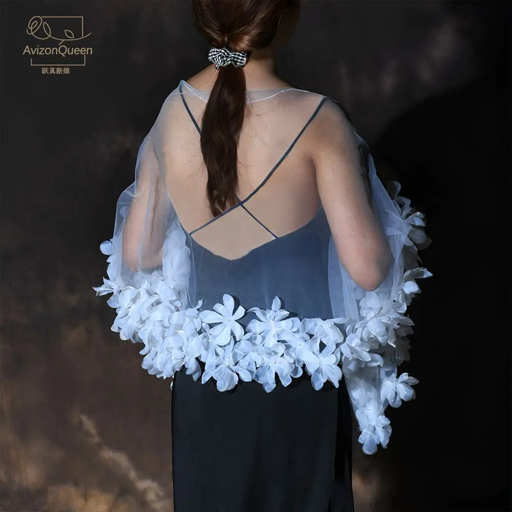 French three-dimensional flower bridal shawl wedding dress photo photo to cover the arms and look thin