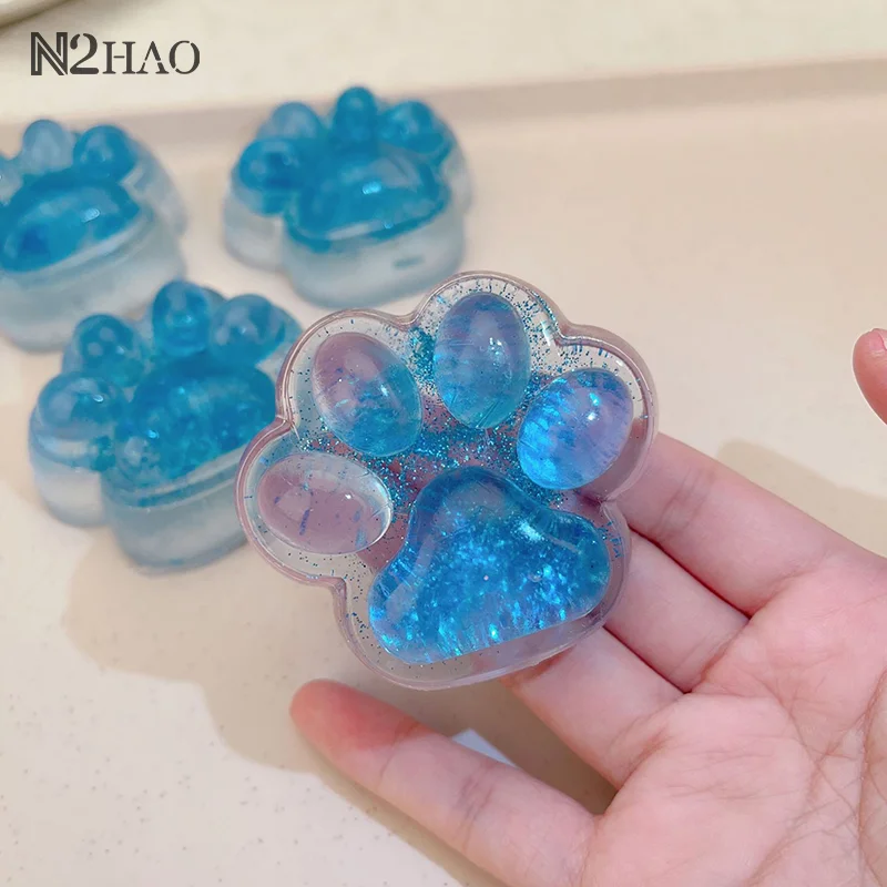 1Pcs Soft Imitation Silicone Ice Through Sea Blue Cat Paw Toys Slow Rebound Decompression Toy Cute Cat Paw Reduce Stress Toy