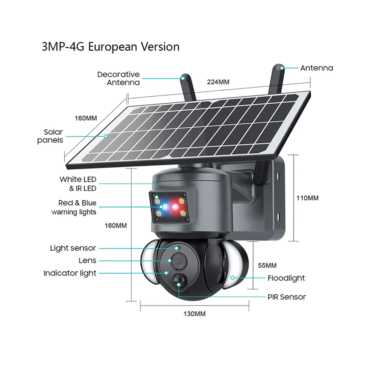 3MP Solar Surveillance Cameras High Definition Video Surveillance Outdoor Waterproof Security Cams A