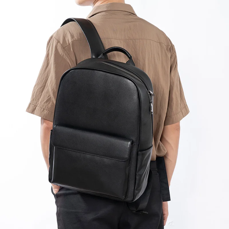 

Fashion Boy Student Backpack Genuine Leather Men Backpacks Luxury Business 15.6Inch Laptop School Bag Commuter Daily Leather Bag