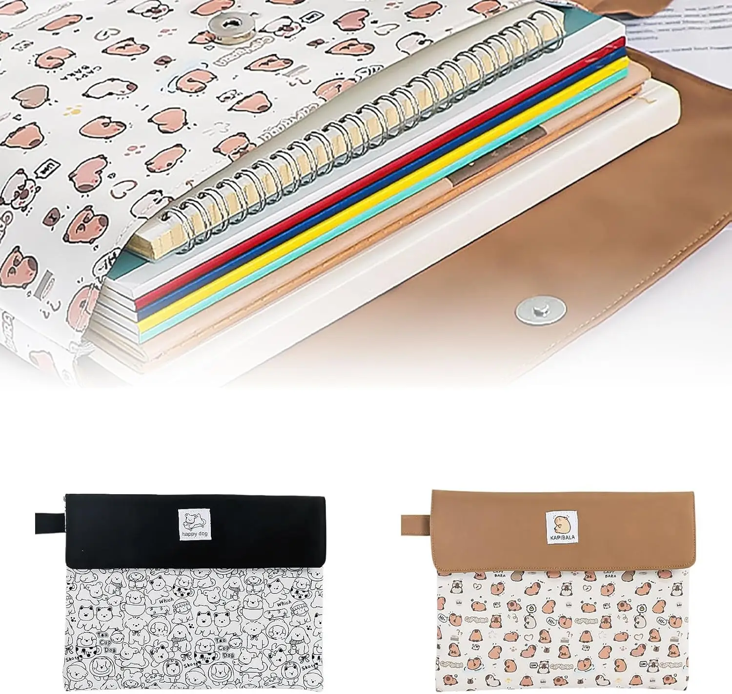 1pc Capybara A4 Files bag, Foldable Soft Fabric Cartoon Dog Storage Bag, Document Organizer Pocket, Envelopes Bag A7860