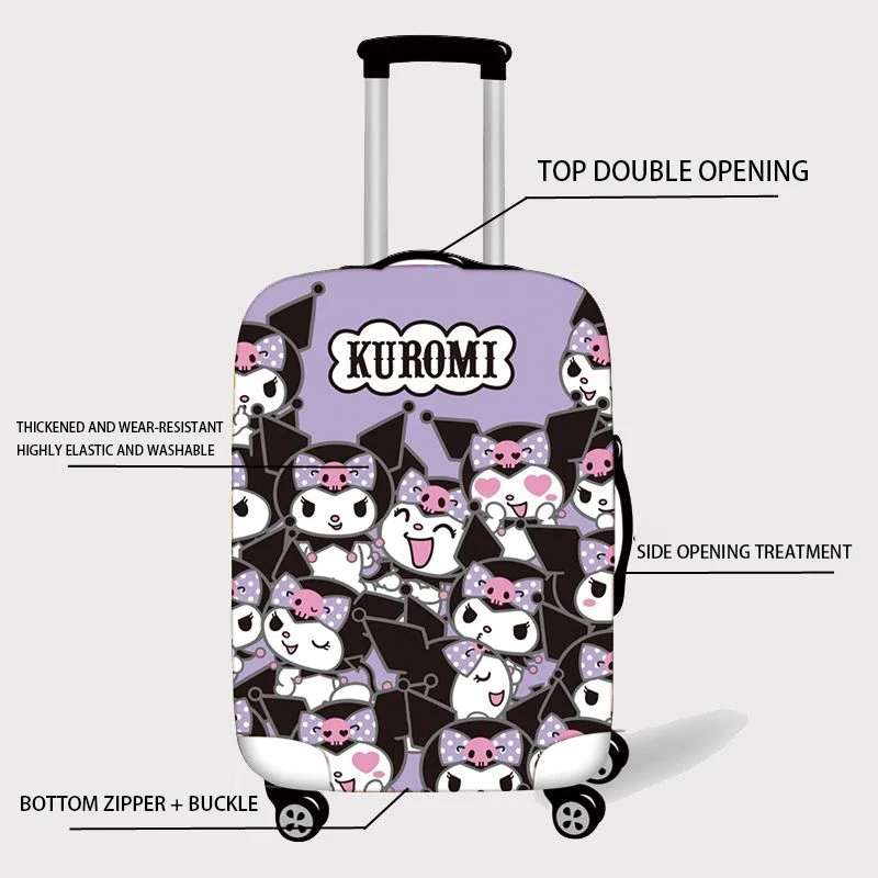 Suitcase Dust Cover Kawaii 18-32In Sanrio Kuromi Anime Figure Trolley Case Thicken Wear-Resistant Protective Case Anti-Scratch