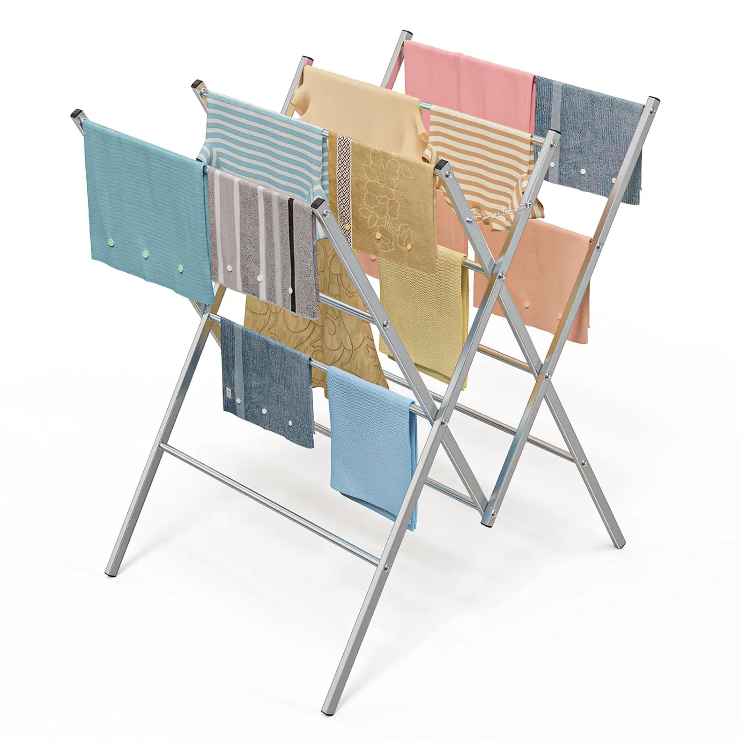 

Large Folding Metal Drying Rack with 11 Bars, Silver - Space-Saving Laundry Solution