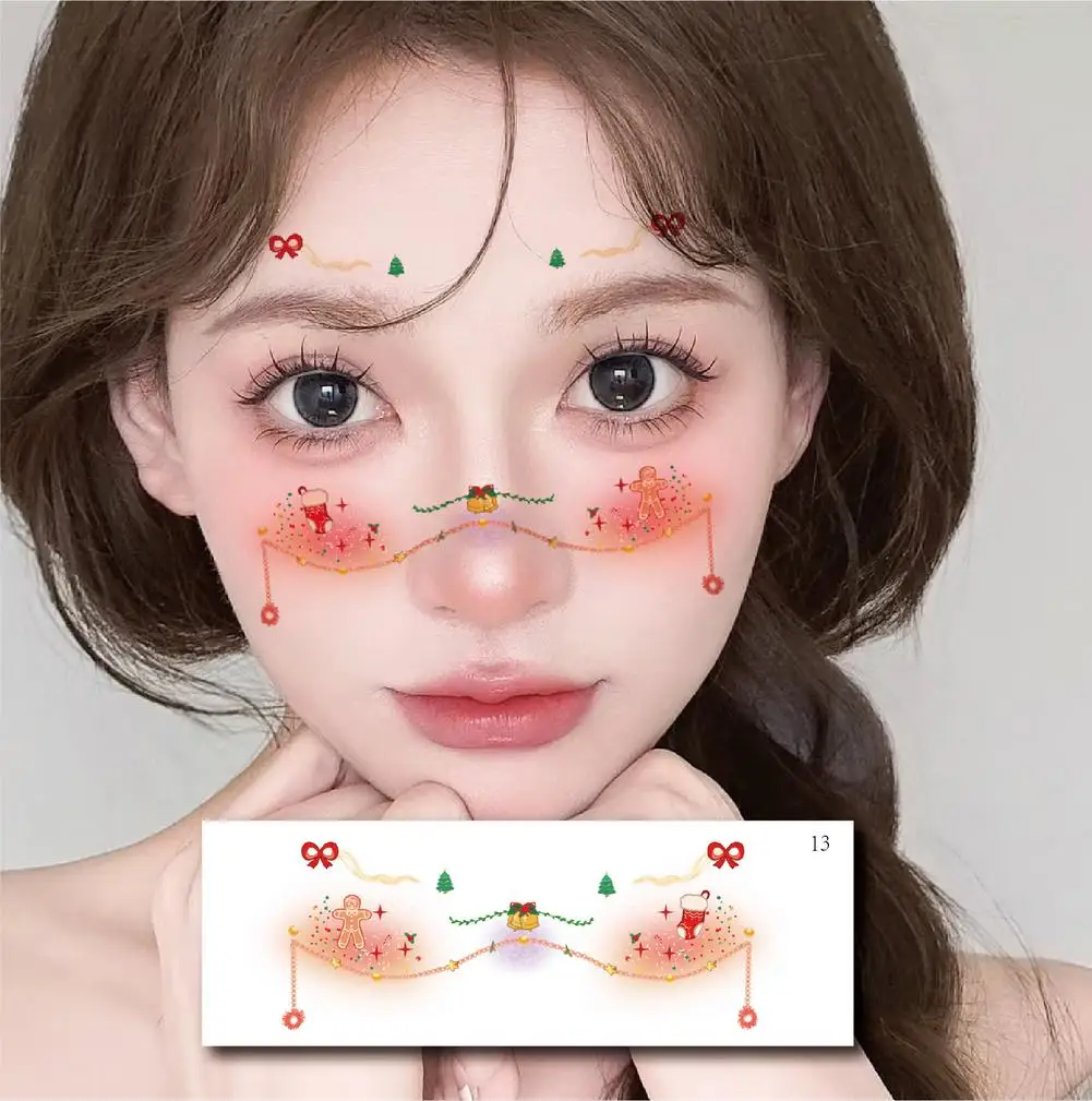 

Christmas Makeup Face Stickers Set Cute Reindeer Santa Claus Pattern Temporary Tattoos For Holiday Party Cosplay E7A6