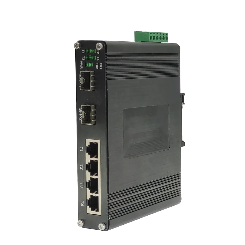 محول شبكة الألياف البصرية الصناعية 4-port 10/100/1000BASE-T + 2-port 1000BASE-FX محول إيثرنت DIN السكك الحديدية المثبتة التوصيل والتشغيل