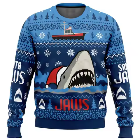 Santa Jaws Jaws Men'sgraphic Sweatshirts Funny Ugly Christmas Sweater Sweater Harajuku Fashion Jumper Sweaters Streetwear