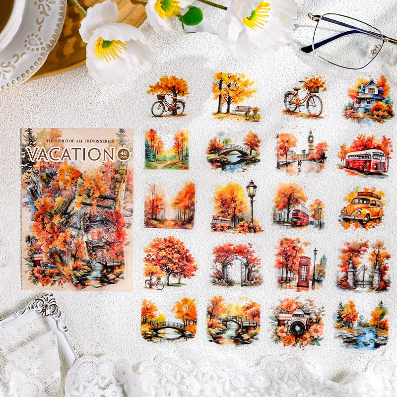 40pcs/1lot Kawaii Scrapbook Stickers long vacation Junk Journal Gold Planner Stationery Sticker Planner Decorative