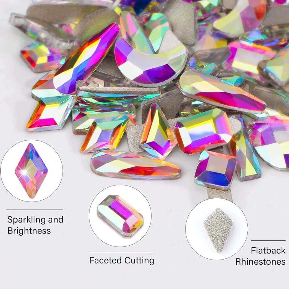 24Grids 2 Dozen 3D Gemengde Doorschijnende Kleurrijke Nail Art Steentjes Hart/Drop/Ronde Nagel Kristal Sparkle AB Diamant nagel Zirkoon