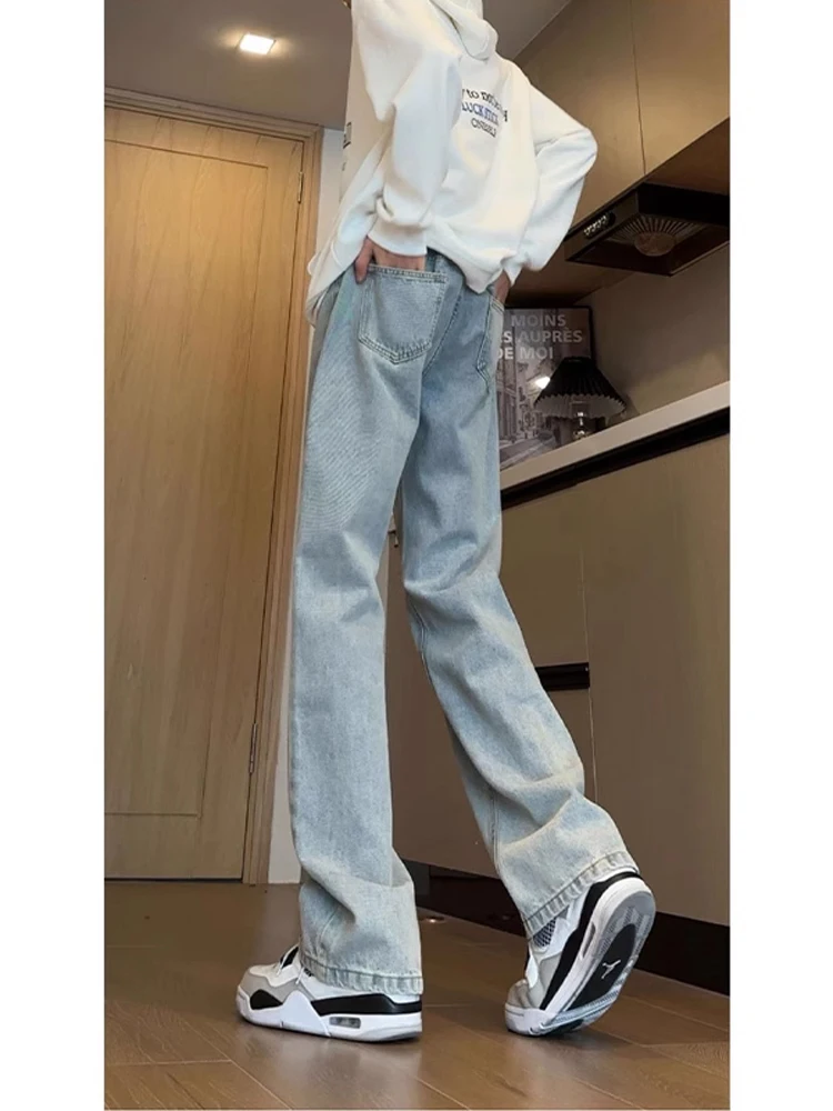 

Мужские джинсы с высокой талией и прямым кроем, на флисовой подкладке, для весеннего сезона, молодежные, модные, из смесового хлопка и полиэстера, износостойкие, прямого кроя