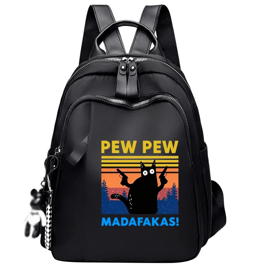 

Women's Multi-Function Backpack Pew Pew Madafakas Printing Girl Oxford Daypack Travel Cute Backpack Shoulder Bag Black Girl