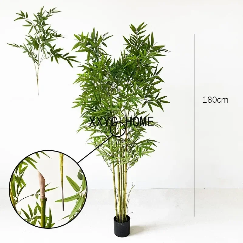 120/140/160/180cm Artificial Bamboo Tree Potted Fake Silk Leaves Branches Green Plants Floor Bonsai Home Garden Outdoor Decor