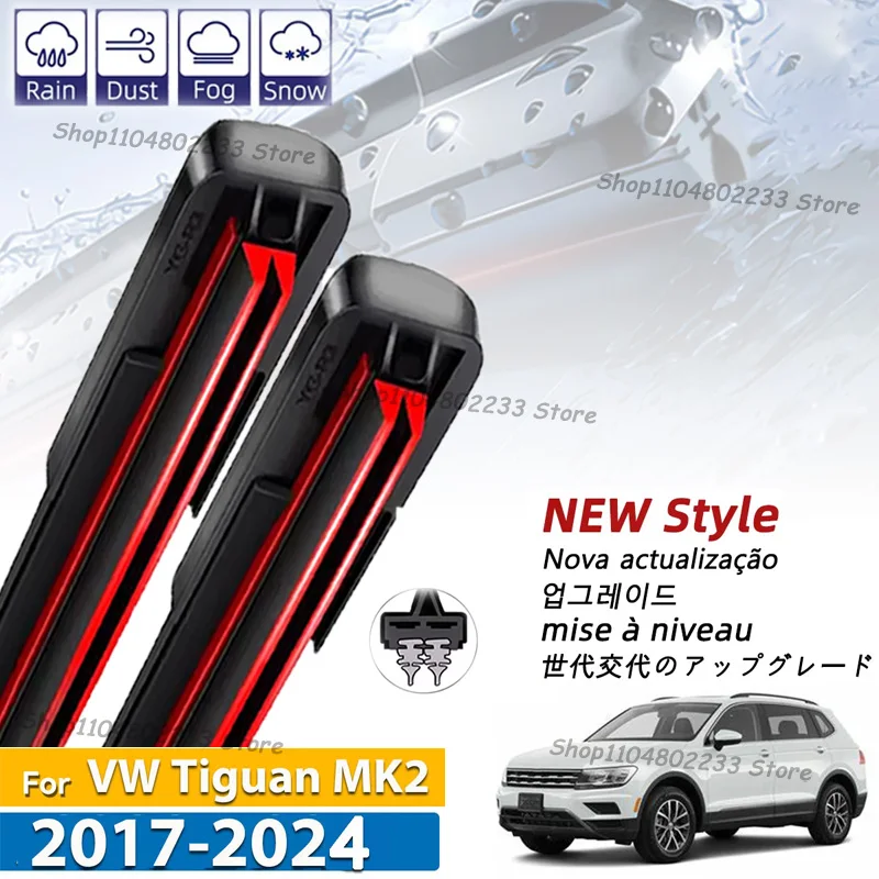 

LHD Front Wiper Blades For VW Tiguan MK2 2017 - 2024 Natural Rubber Wiper Windshield Windscreen Clean Window Car Rain Brushes
