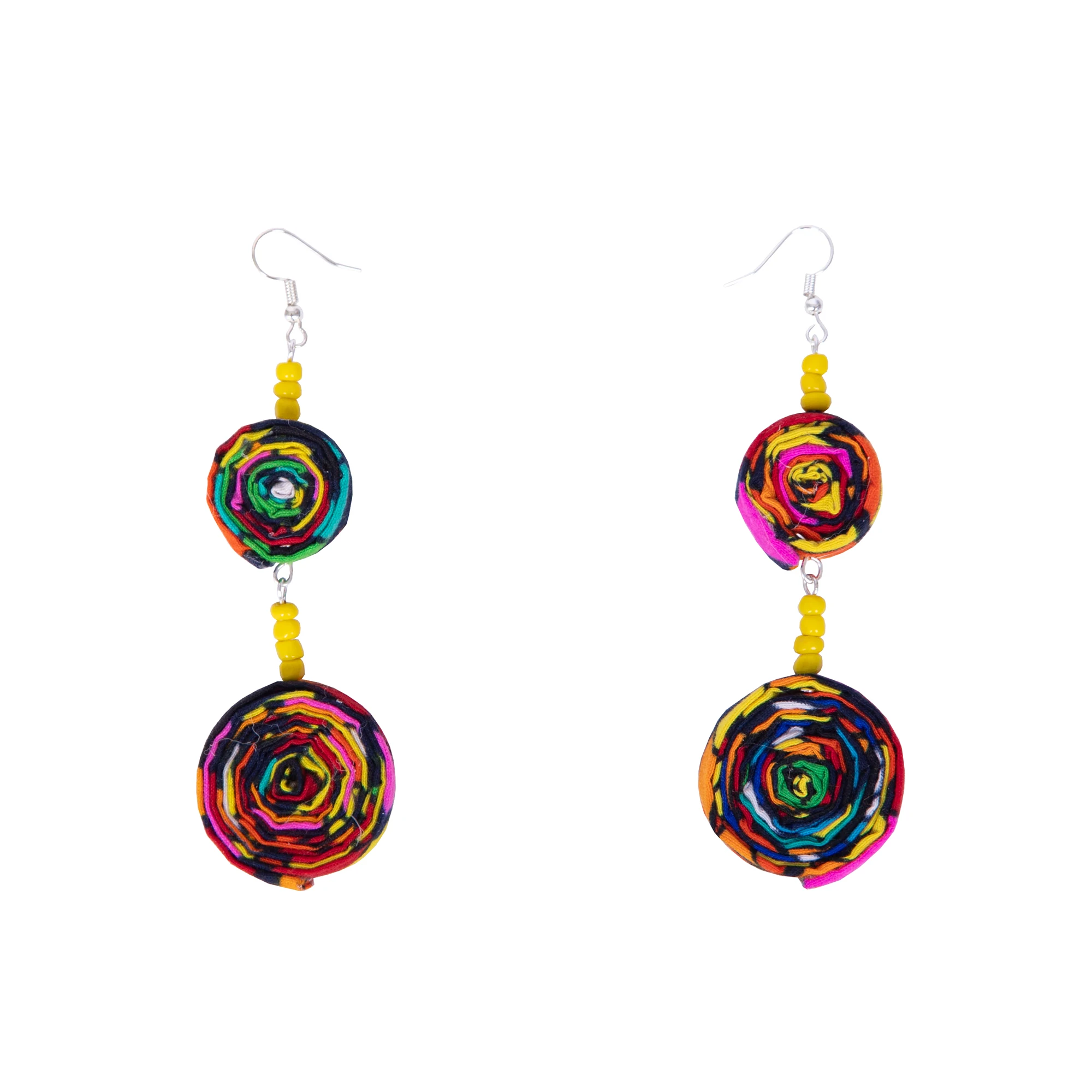 African Wax Print Beaded Dangle Earrings Hand‑Rolled Fabric Drop Earrings Versatile Statement Earrings for Women  WYB1106