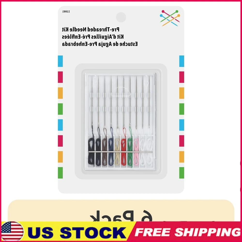 

Комплект из 6 предварительно резьбовых игл разных цветов, дорожный футляр, быстрый ремонт, прочная полиэфирная нить, удобное хранение