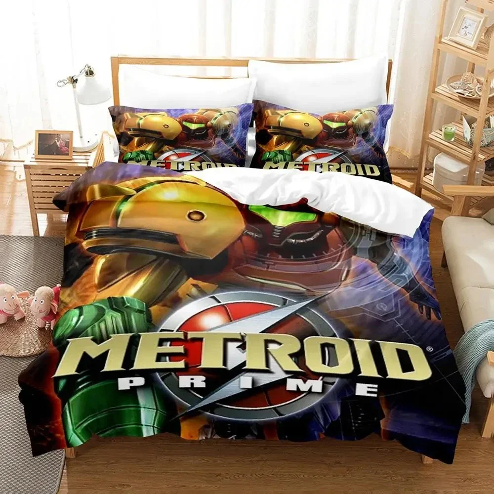 3D Print Metroid Prime Bedding Set Duvet Cover Bed Set Quilt Cover Pillowcase Comforter king Queen Size Boys Adult Bedding Set