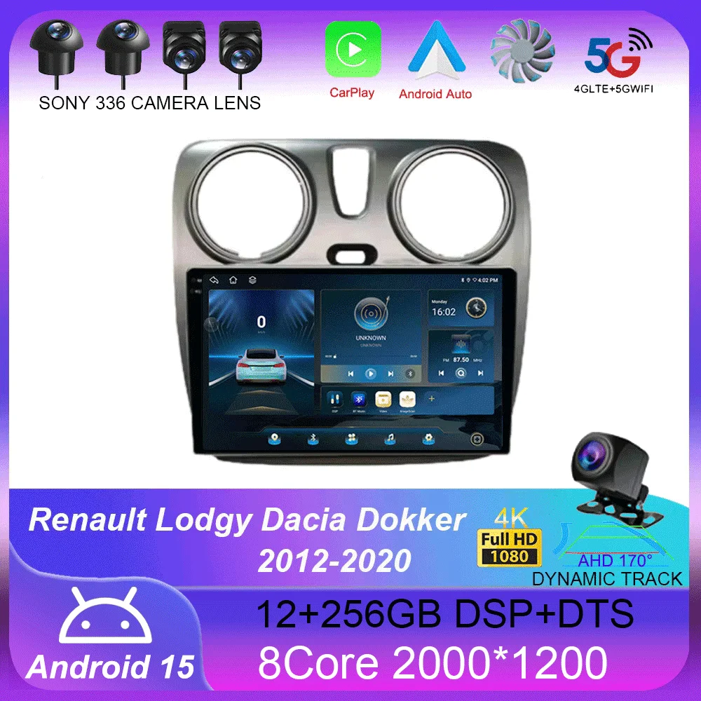 

Android 15 Carplay Auto WIFI+4G For Renault Lodgy Dacia Dokker 2012-2020 Car Radio Multimedia Video Player Navigation GPS Stereo