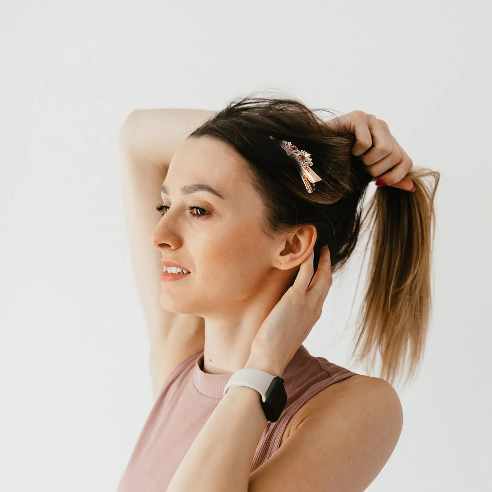 

Floral Bun Maker Rhinestone Duckbill Clip Coffee Color Women Hair Accessory For Party Wedding Daily Use Bobby Pin Barrette