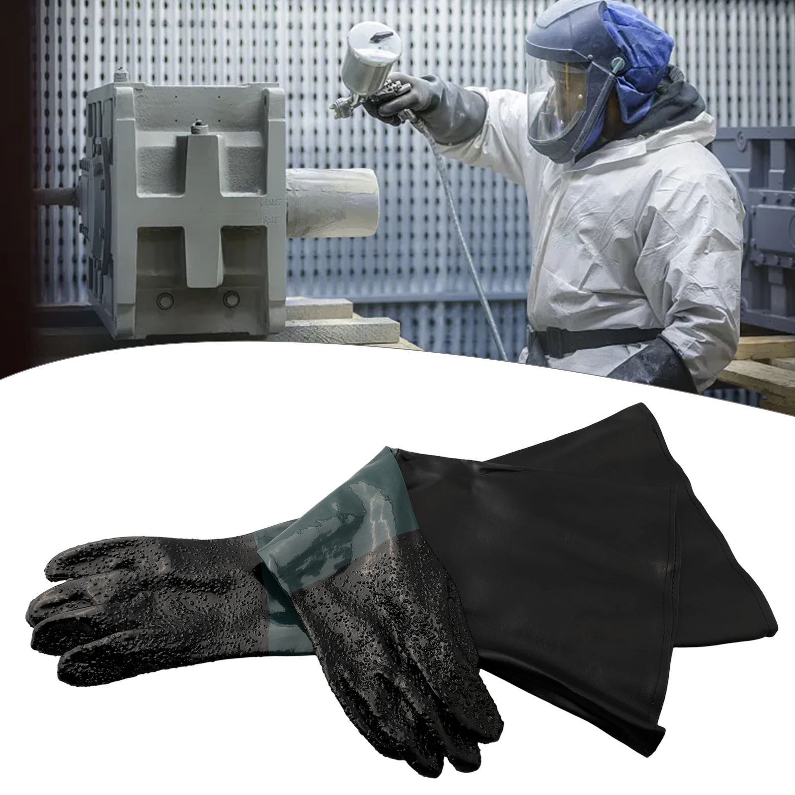 Sand Blast Cabinet Gloves 25 5x11 8 Inch Work Gloves Designed with Cotton Lining and PVC for Abrasive Sandblasting Tasks