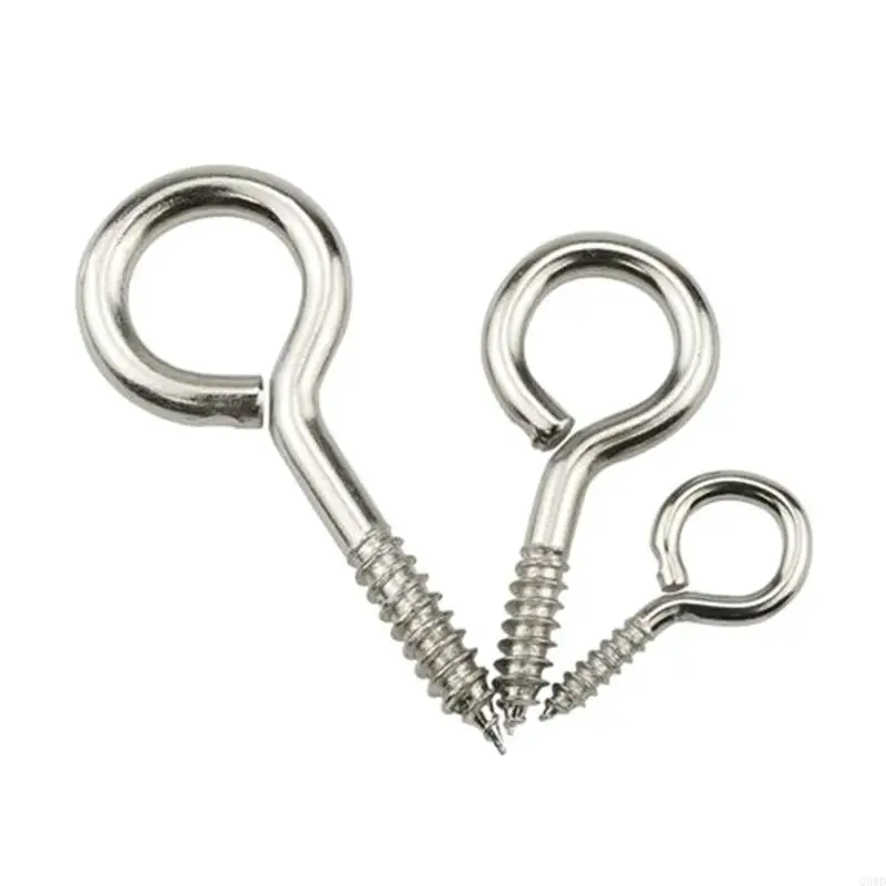 

Q5WD 20PCS Stainless Steel Screw Eye Hooks Metal Cup Hooks Threaded Hook Set