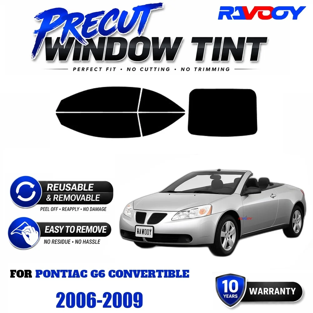 RAVOOY Precut Window Tint, Reusable Removable EPU Film, Custom Fit for Pontiac G6 Convertible 2006-2009, UV Heat Protection