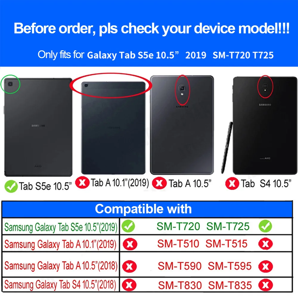 Case for Samsung Galaxy Tab S5e 10.5 (SM-T720 T725 T727) Tablet, Tri-fold Flip Durable Leather Shell Portable Protective Sleeve