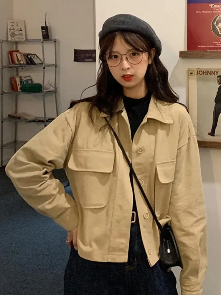 

Women Autumn Korean Fashion Long Sleeve Coats Female Casual Preppy Style Loose All-Match Jackets Ladies